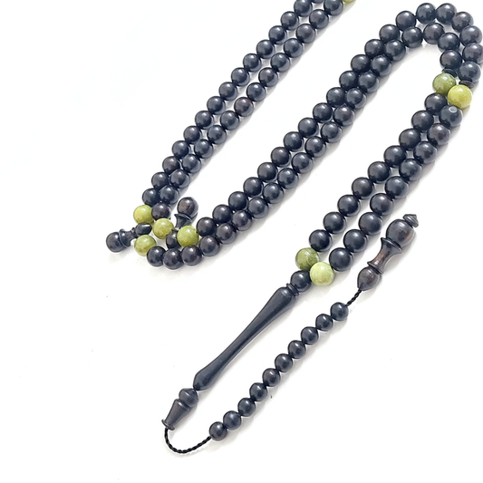 مسبحة خشب الأبانوس المطعم باحجار الجرين جيد - مسبحة الجلالة - ١٠٠ حبة