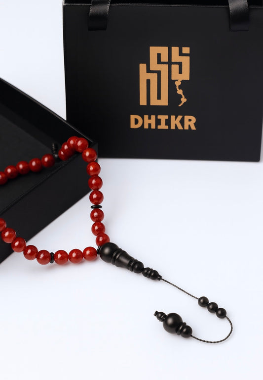 مسبحة حجر العقيق الأحمر  - مسبحة الحمراء - 33 حباية DHIKR