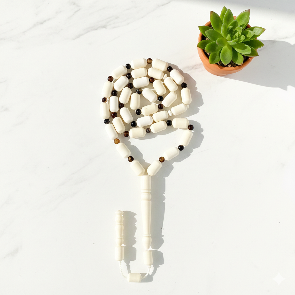 مسبحة العظم الطبيعي المزين بالأحجار - مسبحة السلام - ٣٣ حبة