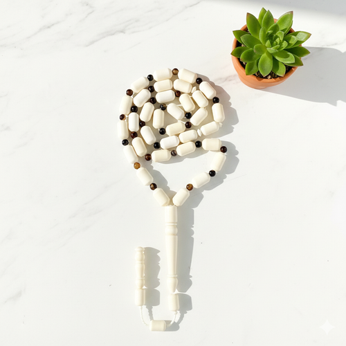 مسبحة العظم الطبيعي المزين بالأحجار - مسبحة السلام - ٣٣ حبة