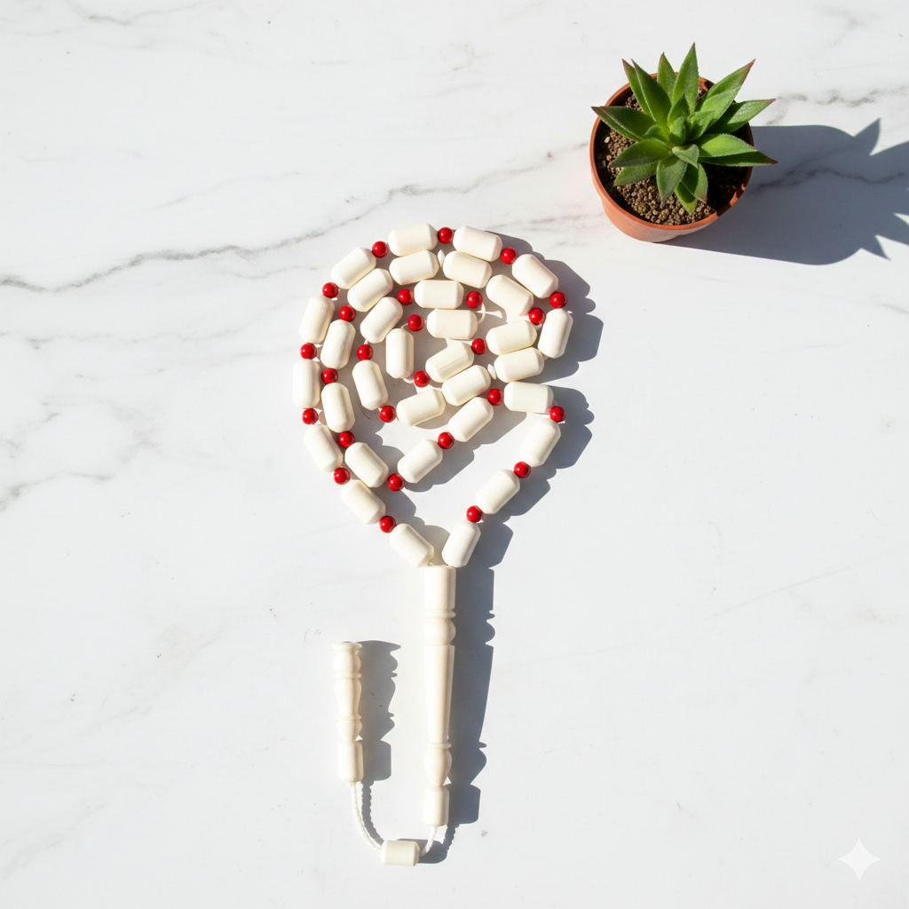 مسبحة العظم الطبيعي المزين بالأحجار - مسبحة السلام - ٣٣ حبة