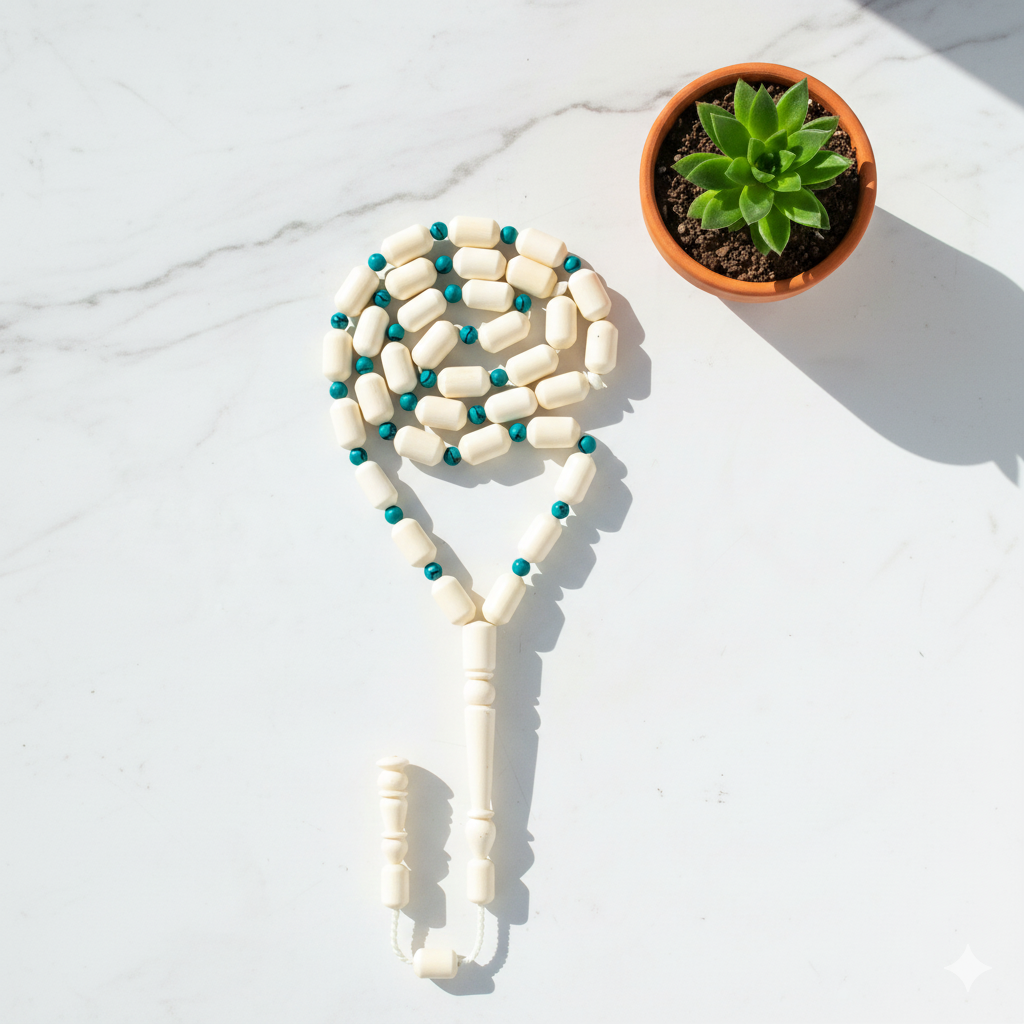 مسبحة العظم الطبيعي المزين بالأحجار - مسبحة السلام - ٣٣ حبة