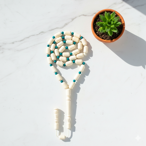 مسبحة العظم الطبيعي المزين بالأحجار - مسبحة السلام - ٣٣ حبة