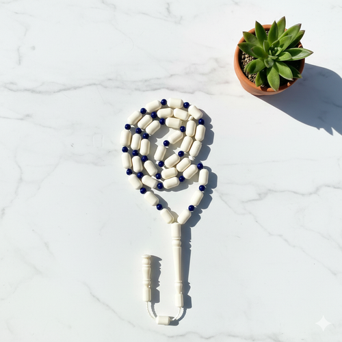 مسبحة العظم الطبيعي المزين بالأحجار - مسبحة السلام - ٣٣ حبة