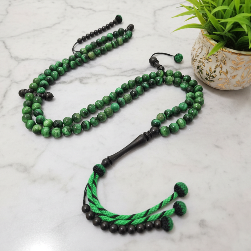 مسبحة عين النمر الأخضر  - مسبحة الغابة - ١٠٠ حبة DHIKR