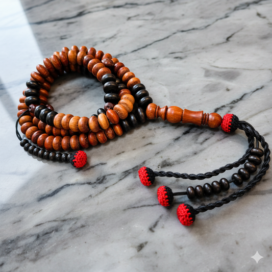 مسبحة خشب الورد المطعم بالأبانوس  - مسبحة الورد - ١٠٠ حبة DHIKR