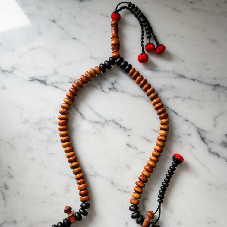 مسبحة خشب الورد المطعم بالأبانوس  - مسبحة الورد - ١٠٠ حبة DHIKR