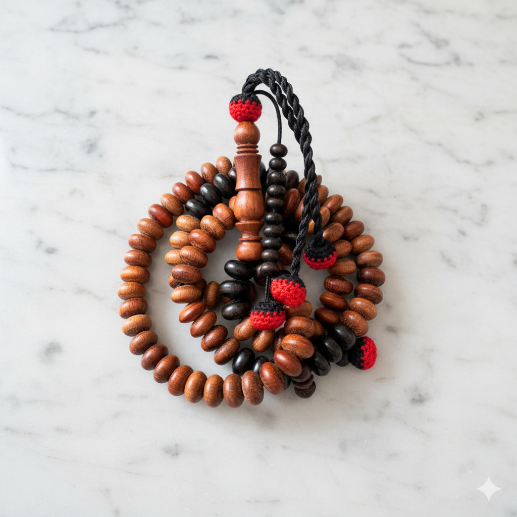 مسبحة خشب الورد المطعم بالأبانوس  - مسبحة الورد - ١٠٠ حبة DHIKR