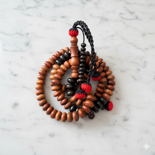 مسبحة خشب الورد المطعم بالأبانوس  - مسبحة الورد - ١٠٠ حبة DHIKR